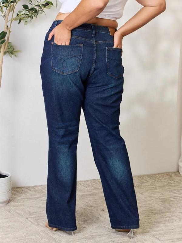 Judy Blue Full Size Button-Fly Straight Jeans Women's Slim Fit Bootcut Denim