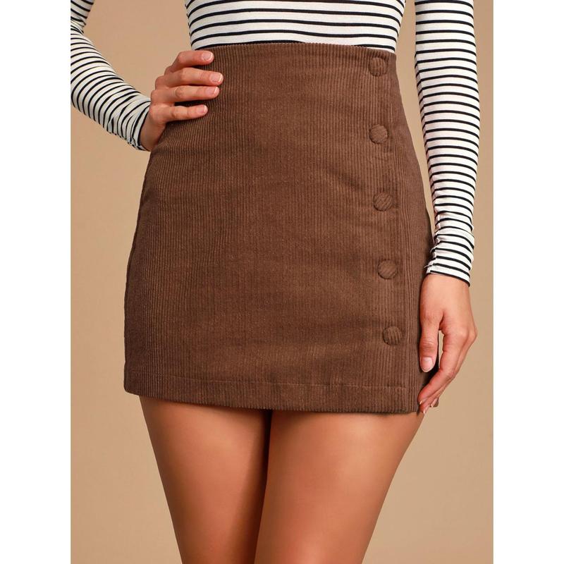 Women's Corduroy Skirt Autumn and Winter Solid Color Cloth Buckle Zipper Skirt High Waist Slim Hip Skirt