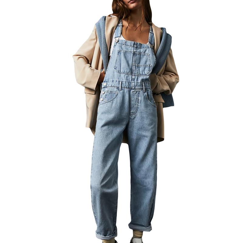 Vintage Denim Overalls for Women Spring Summer Loose Fit Classic Bib Casual Jean Stretchy Denim Overall Jumpsuits Leg Jean Pants