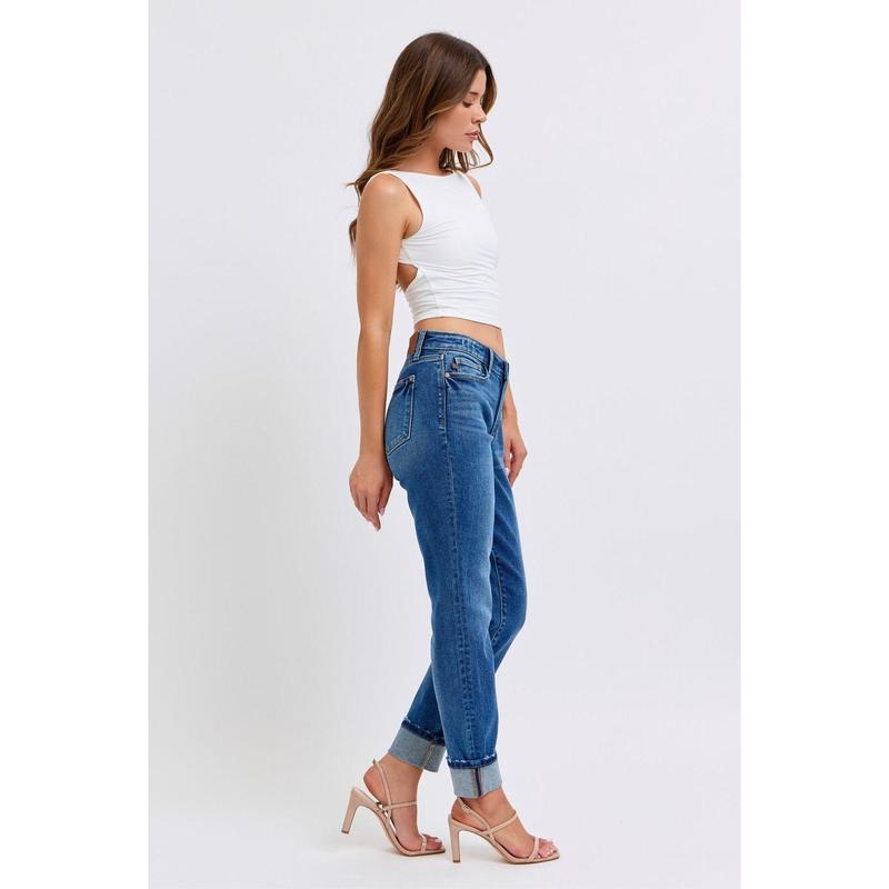 JUDY BLUE MID RISE VINTAGE WAS BOYFRIEND JEANS W  CUFF