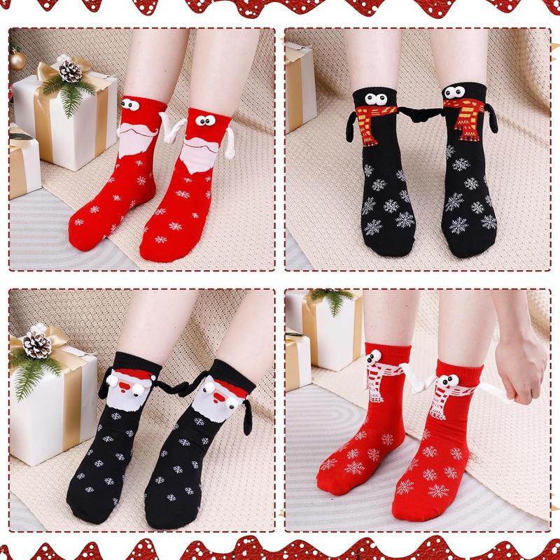 4 Pairs Christmas Magnetic Holding Hands Socks,– Cute Couple Gift for Christmas & New Year Womenswear Women Comfort Bridal