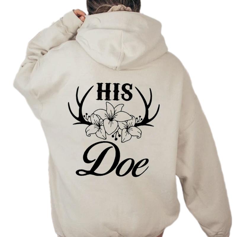 His Doe Her Buck Matching Hunting Valentines Day Hoodie, Camo Hoodie, Long Sleeve Couples Hunting Hoodie Unisex Classic Cotton