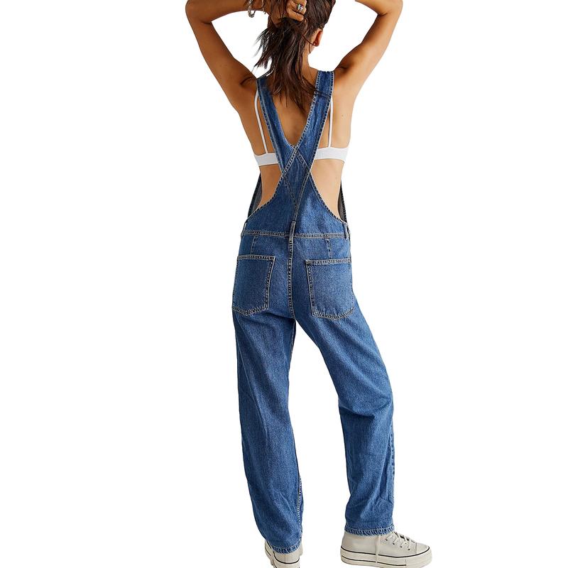 Vintage Denim Overalls for Women Spring Summer Loose Fit Classic Bib Casual Jean Stretchy Denim Overall Jumpsuits Leg Jean Pants