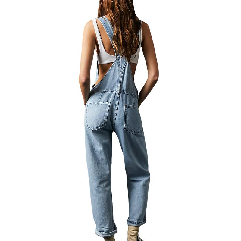 Vintage Denim Overalls for Women Spring Summer Loose Fit Classic Bib Casual Jean Stretchy Denim Overall Jumpsuits Leg Jean Pants