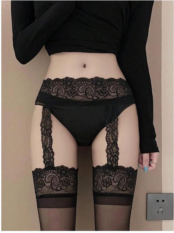 1 Pair Women Sexy Lace-Trimmed Garter Belt Stockings, European Style Black Thigh High Stockings