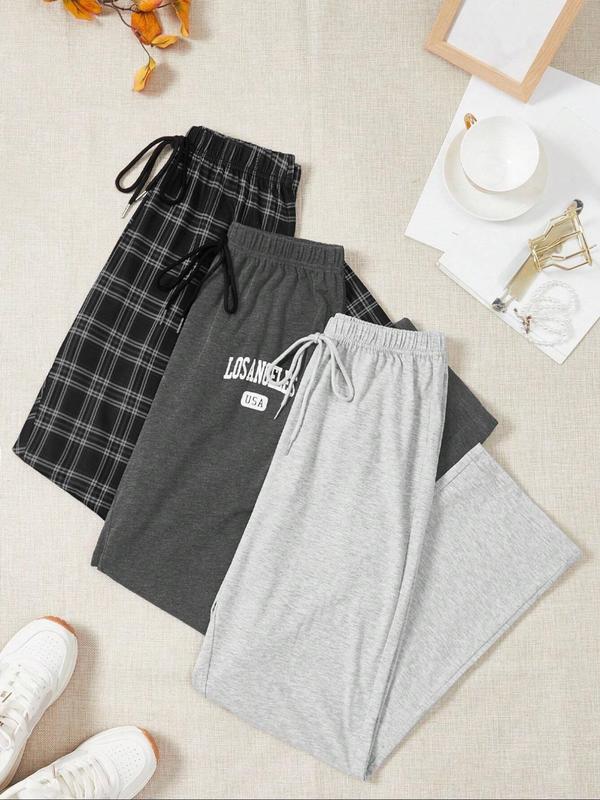 Women's Letter & Plaid Print Drawstring Waist Sleep Pants, Casual Comfy Pajama Bottoms for All Seasons, Summer Wear 2024, Loungewear for Women, Pajama Set for Lady, Homewear, Girl in Pajama Pants