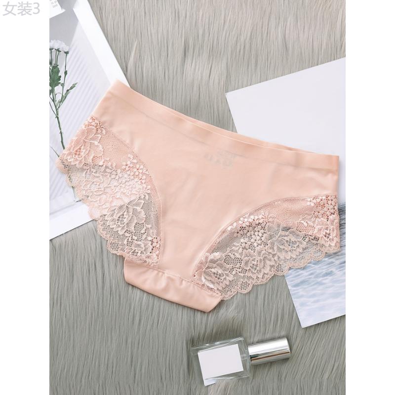 5pcs Contrast Lace Briefs, Seamless Comfy Scallop Trim Semi-sheer Panties, Women's Lingerie & Underwear