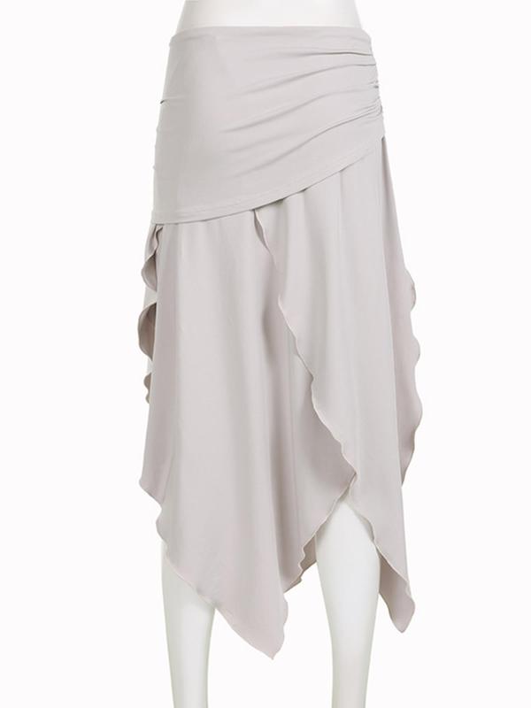 Women's Plain Ruched Asymmetrical Hem Skirt, Elegant Wrap Split Midi Skirt, Fashion Women's Summer Bottoms for Daily Wear