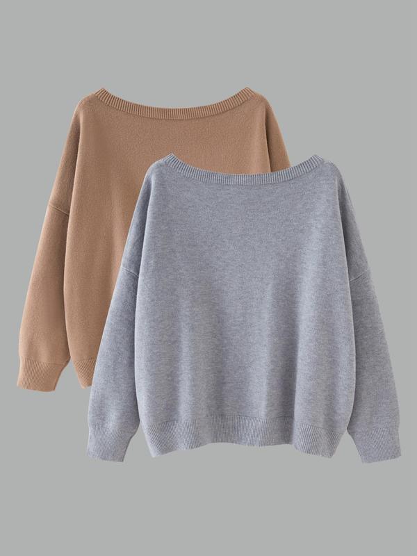  Women's Solid Drop Shoulder Sweater, Casual Long Sleeve Scoop Neck Jumper for Fall & Winter, Sweaters for Women, Women's Knitwear for Daily Wear