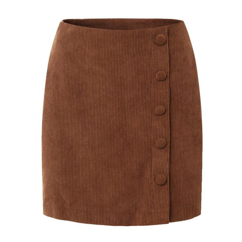 Women's Corduroy Skirt Autumn and Winter Solid Color Cloth Buckle Zipper Skirt High Waist Slim Hip Skirt