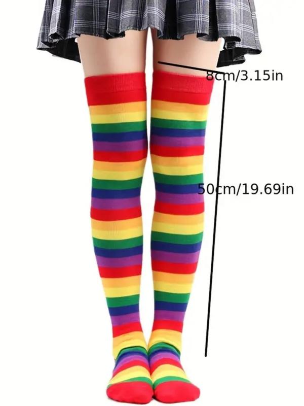 3 Pairs Of Rainbow Striped Thigh High Socks, Autumn Cute Cozy Over The Knee Stockings for Women, LGBT Comfy Hosiery for All Day Wear