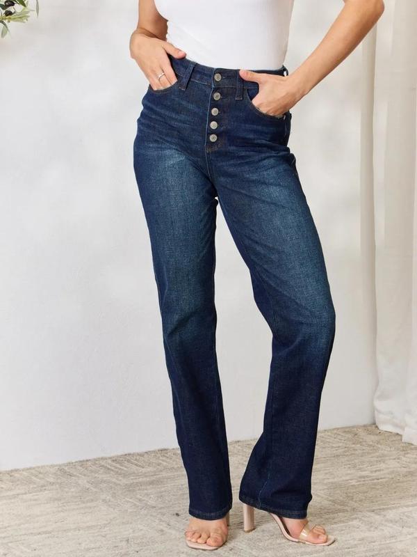 Judy Blue Full Size Button-Fly Straight Jeans Women's Slim Fit Bootcut Denim