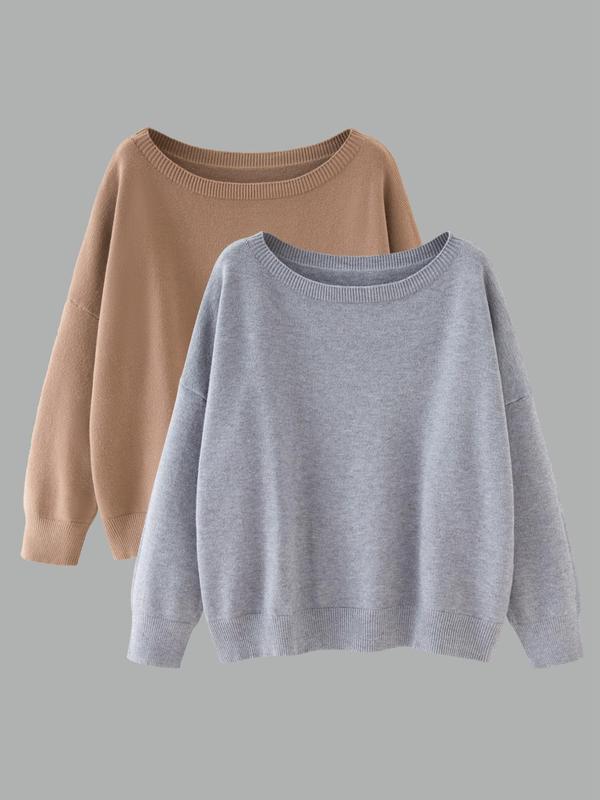  Women's Solid Drop Shoulder Sweater, Casual Long Sleeve Scoop Neck Jumper for Fall & Winter, Sweaters for Women, Women's Knitwear for Daily Wear