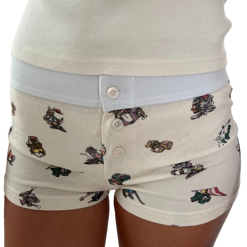 Women Floral Print Shorts Y2k Elastic Waist Fornt Button Shorts Patchwork Cute Lounge Pj Bottoms Boyshorts