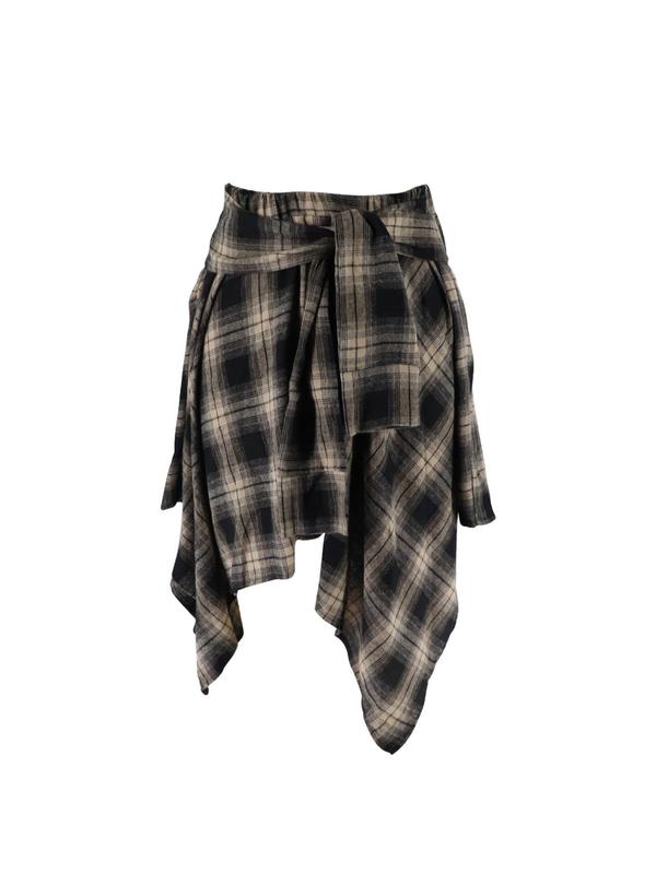 Women's Plaid Print Knot Front Asymmetrical Hem A Line  Short Skirts , Retro Elastic Waist Knee Length Skirt for Daily Wear, Graphic Skirts, Ladies Bottoms for All Seasons