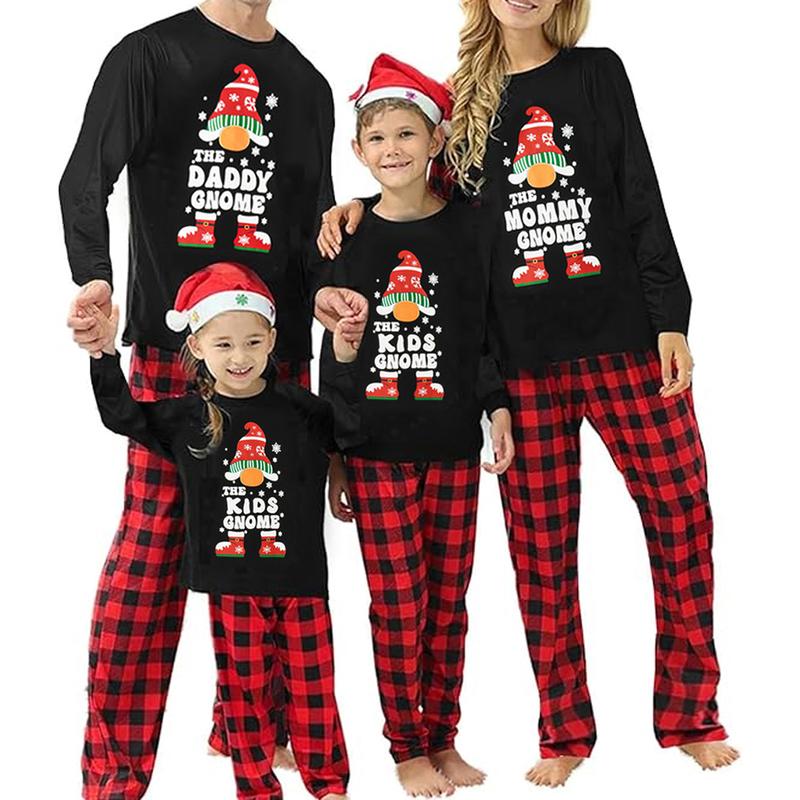 Calsunbaby Christmas Family Matching Pajamas Sets Christmas PJ's Letter Print Top and Plaid Pants Jammies Sleepwear