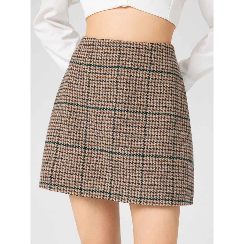 Cider [size 2-10] Tweed Mid Waist Check Mini Skirt