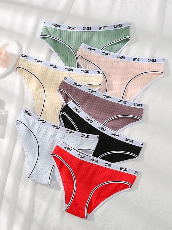 Women's Chic Multicolor Contrast Letter Tape High Waist Knickers, Panty Multipack, Underwear for Women, Panties for Women, Casual Minimalist Basic Comfort Soft Breathable Panties, Summer Clothes, Lady's Underwear, Fall Wear, Fallfreshness