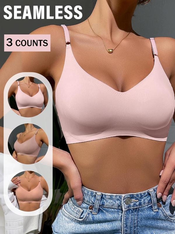 Women's Solid Adjustable Strap Bra, Soft Comfortable Breathable Wireless Bra,  Bras for Women, Lingerie for All Seasons