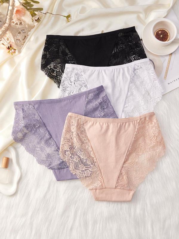 Plus 3pcs Floral Lace High Waist Knicker, Soft Comfy Breathable Panty For Daily Wear, Women's Underwear Bottoms For All Seasons