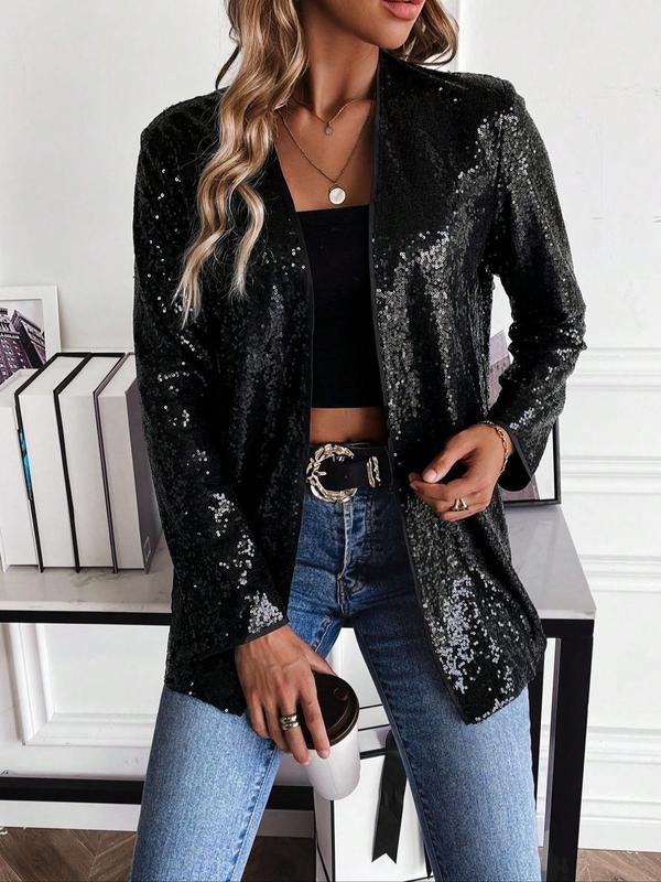 Women's Glitter Sequins Drop Shoulder Open Front Coat, Elegant Fashion Long Sleeve Outerwear for Daily Outdoor Party Wear, Ladies Clothes for All Seasons, Jackets for Women, Coats for Winter Women 2024