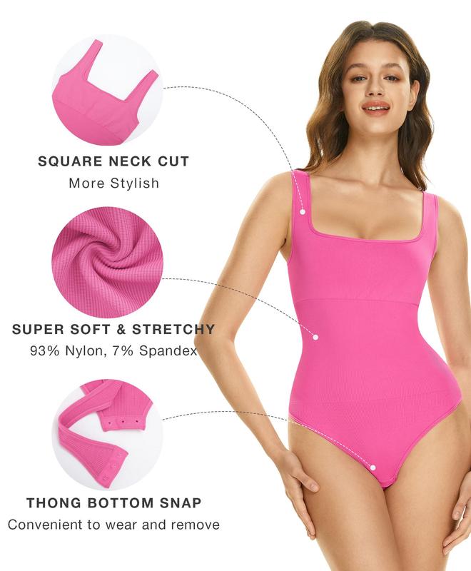 Lover-Beauty Women's 3 Piece Bodysuits Shapewear Tummy Control BodySuits Ribbed Square Neck Sleeveless Tank Tops