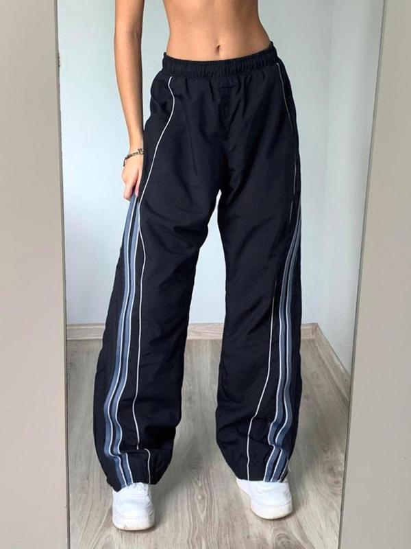 Women's Side Stripe Wide Leg Pants, Casual Elastic Waist Striped Print Trousers for Daily Wear Outdoor, Women's Bottoms, Summer Clothes Women