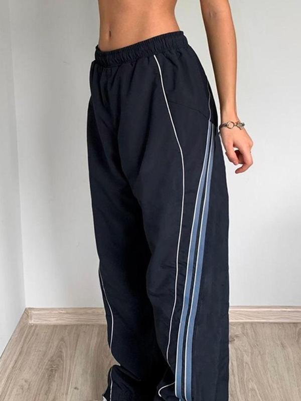 Women's Side Stripe Wide Leg Pants, Casual Elastic Waist Striped Print Trousers for Daily Wear Outdoor, Women's Bottoms, Summer Clothes Women