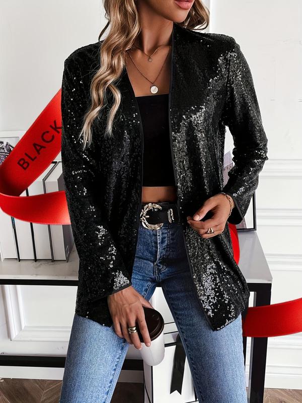 Women's Glitter Sequins Drop Shoulder Open Front Coat, Elegant Fashion Long Sleeve Outerwear for Daily Outdoor Party Wear, Ladies Clothes for All Seasons, Jackets for Women, Coats for Winter Women 2024