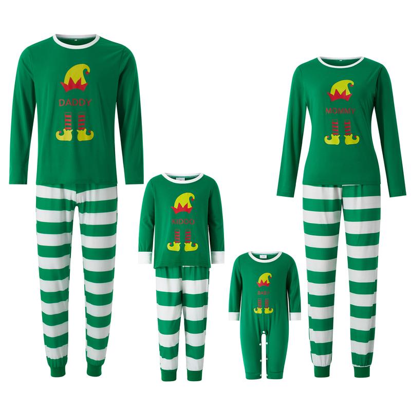 Matching Family Christmas Pajamas Set, Green Xmas Sleepwear Outfit for Couples Children Baby