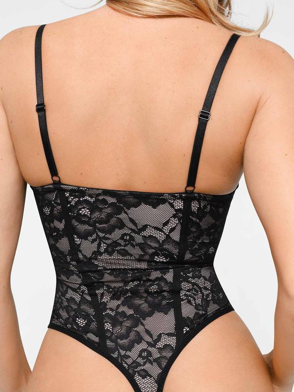 Popilush Lace Corset Style Deep-V Neck Shapewear Bodysuit Official Live