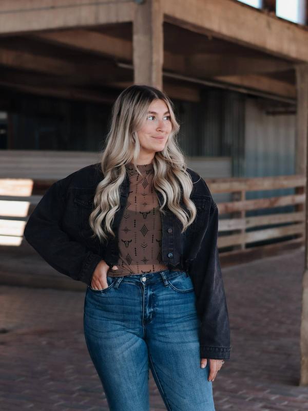 Brown Aztec Steer Sheer Top See Through Mesh Top