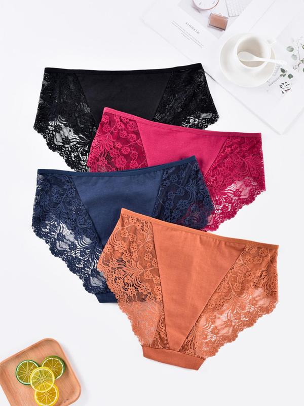 Plus 3pcs Floral Lace High Waist Knicker, Soft Comfy Breathable Panty For Daily Wear, Women's Underwear Bottoms For All Seasons