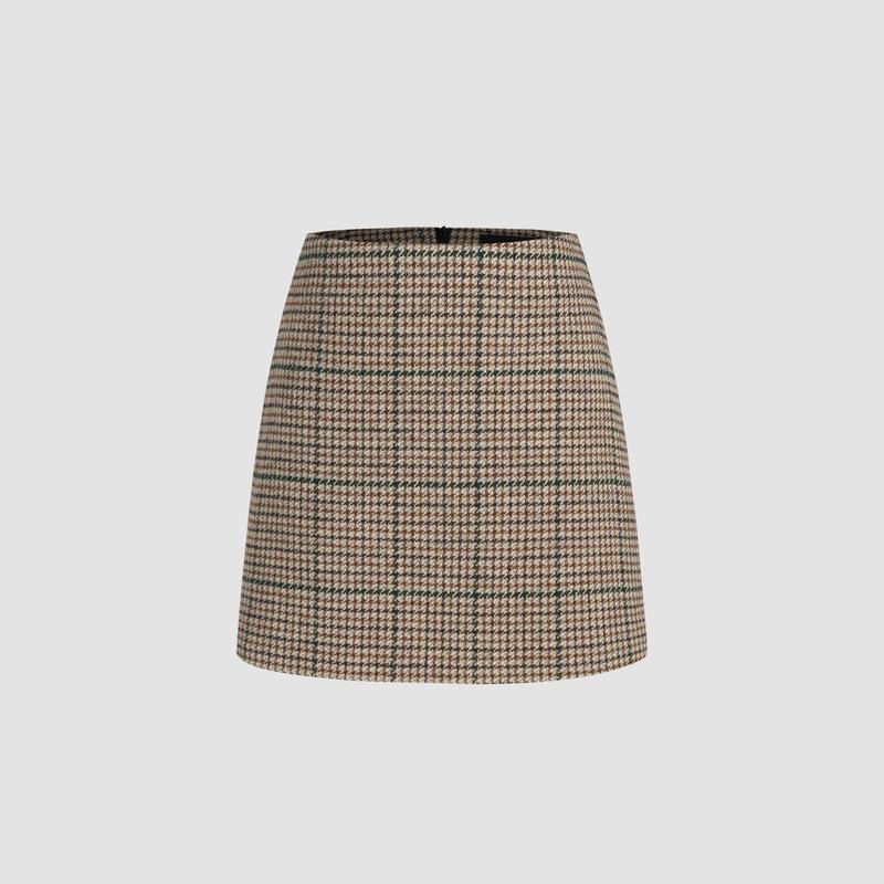 Cider [size 2-10] Tweed Mid Waist Check Mini Skirt