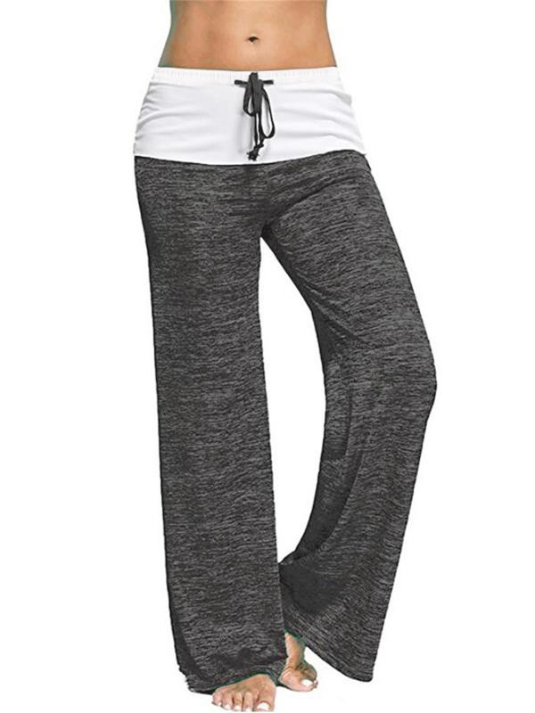 Women's Patchwork Drawstring Waist Wide Leg Pants, Casual Comfy Trousers for Yoga Gym Workout, Ladies Bottoms for All Seasons