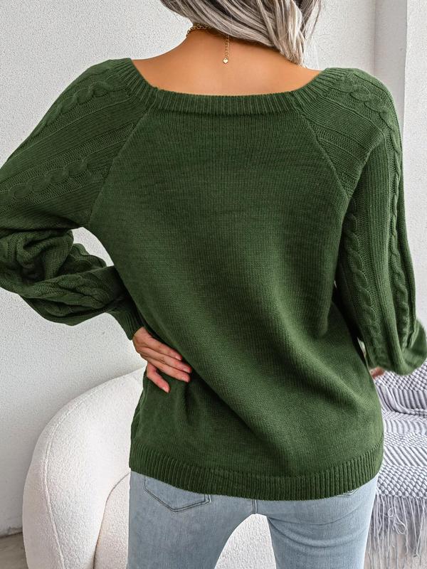 Plus Size Solid Color Cable Knit Sweater, Casual Long Sleeve Boat Neck Jumper for Fall & Winter, Women's Plus Clothing for Daily Wear