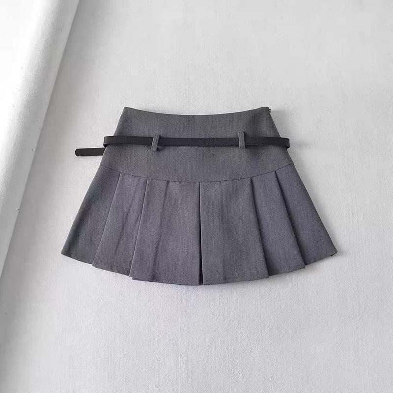 Fashion Graceful Gray Pleated Skirt Skirt Women's New Small High Waist Slimming A- line Skirt High-End Fashion Womenswear Bottom