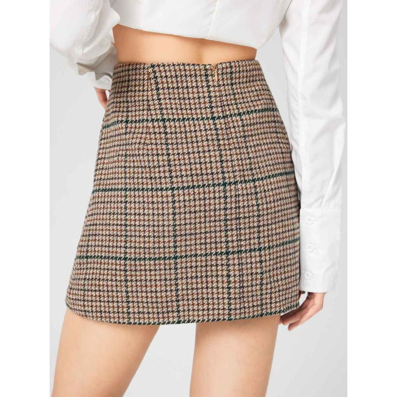 Cider [size 2-10] Tweed Mid Waist Check Mini Skirt