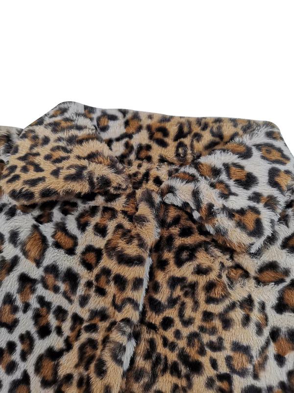 Women's Leopard Print Button Front Pocket Faux Fur Coat, Casual Long Sleeve Collared Outerwear for Fall & Winter, Winter Coat for Women, Ladies Clothes for Daily Wear