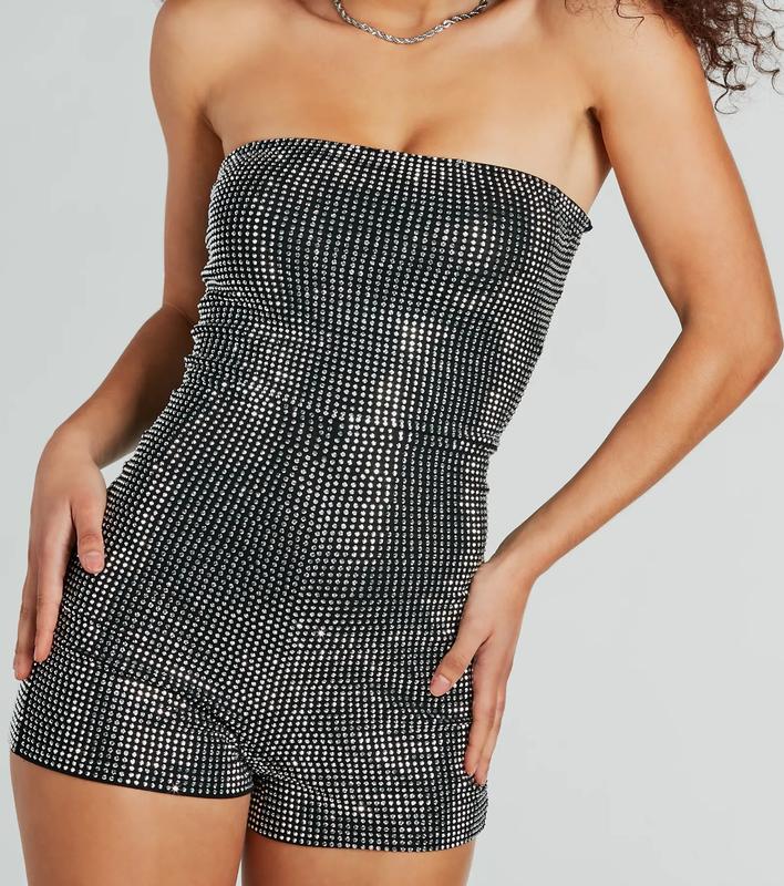 Popstar Diva Strapless Rhinestone Romper