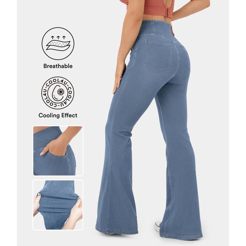 Halara Halara Flex™ High Waisted Crossover Pocket Cool Touch Washed Stretchy Knit Casual Super Flare Jeans