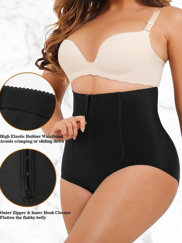 Plus Size Solid High Waist Zipper Hook Eye Design Shapewear Panty, Tummy Control Butt Lifting Shapewear Panty for Women, Women's Shaper for All Seasons