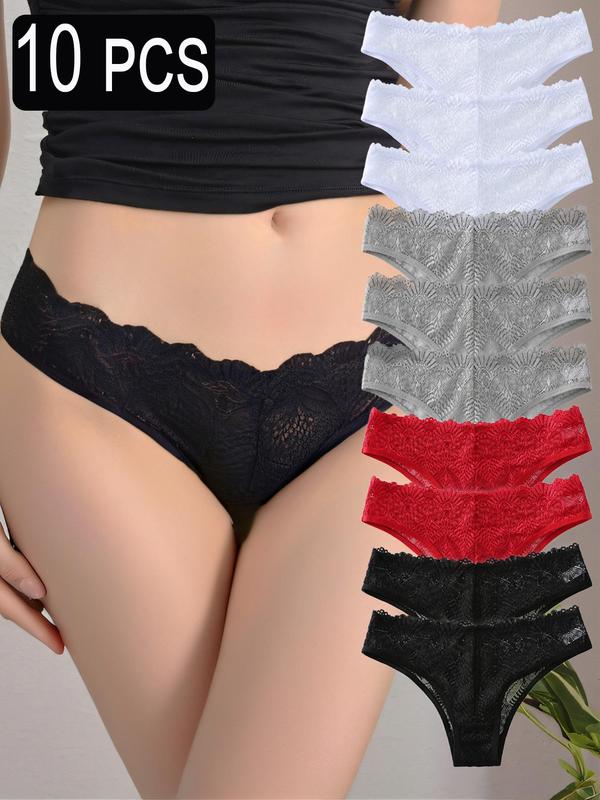 Women's Solid Color Lace Panty, Soft Comfy Breathable Knicker for Daily Wear, Underwear for All Seasons