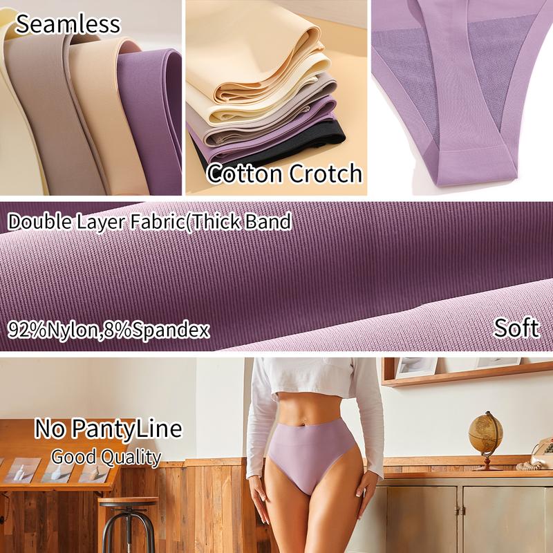 FINETOO High Waisted Thongs for Women Seamless Underwear for Women No Show Sexy Breathable Panties for Laides 6 Pack Stretchy Womenswear