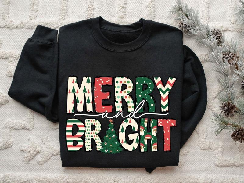 Merry and Bright Shirt, Christmas Sweatshirt, Family Christmas Tee, Christmas Sweatshirts for Women, Merry Christmas Sweatshirt