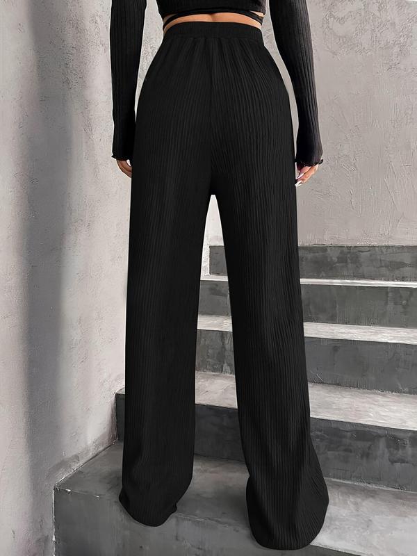 Women's Textured Tie Front Elastic Waist Straight Leg Pants, Casual Comfy Trousers for Daily Wear, Ladies Bottoms for All Seasons