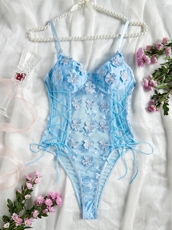 Women's Floral Appliques Contrast Lace Crotchless Teddy Bodysuit, Sexy Elegant Lingerie for Women, Fashion Comfy Women's Underwear for All Seasons