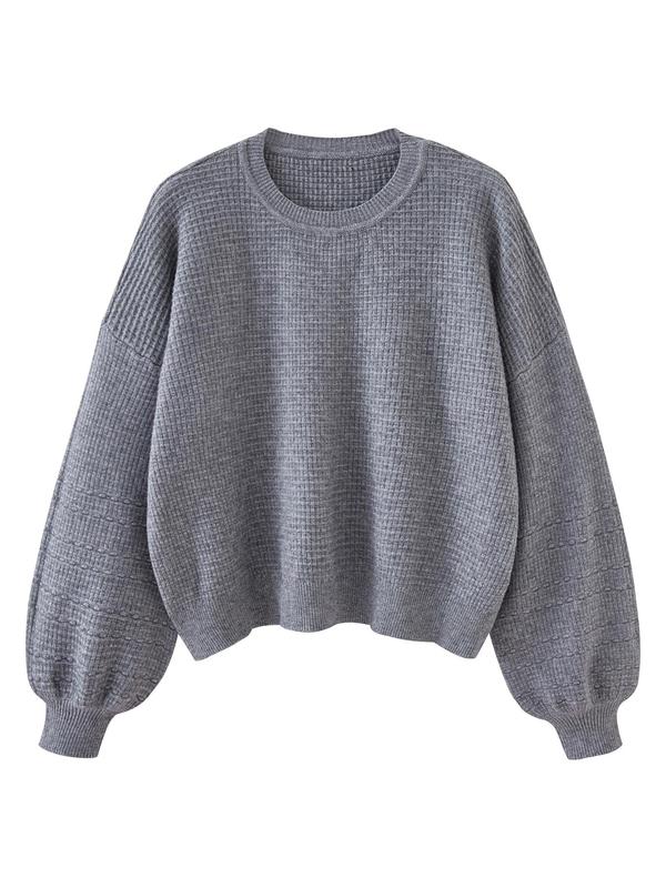 Women's Oversized Balloon Sleeve Crewneck Pullover Sweaters, Round Neck Drop Shoulder Long Sleeve Loose Knitting Jumper Top, Cozy Knitted Fall Clothes for Lady, Knitwear Womenswear, Plus Size Fall Outfits 2024