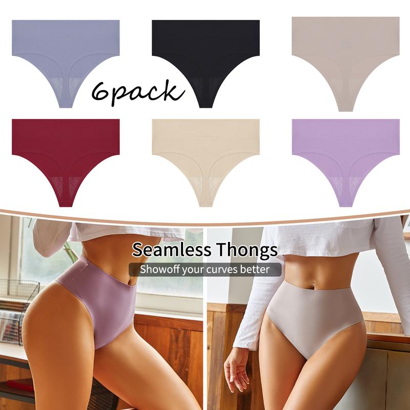 FINETOO High Waisted Thongs for Women Seamless Underwear for Women No Show Sexy Breathable Panties for Laides 6 Pack Stretchy Womenswear