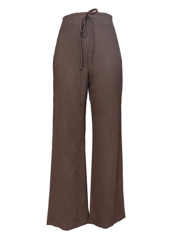 Women's Textured Tie Front Elastic Waist Straight Leg Pants, Casual Comfy Trousers for Daily Wear, Ladies Bottoms for All Seasons